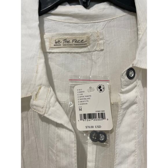NWT We The Free Float Away Short Sleeve Button-Up Shirt Optic White Women Size M - Picture 4 of 5